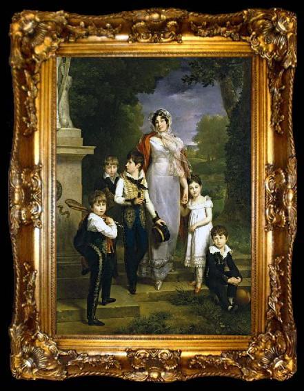 framed  Francois Pascal Simon Gerard Portrait de la marechale Lannes et ses enfants, ta009-2